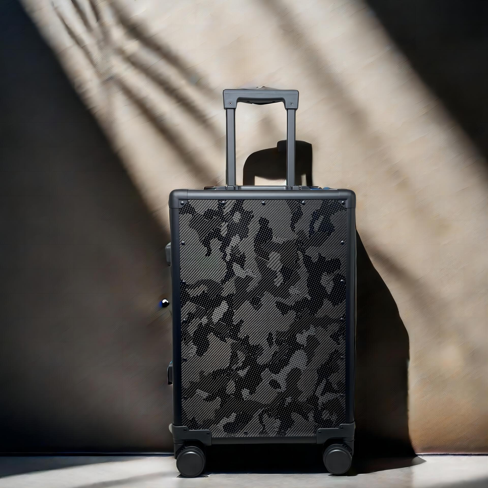 Carbon-fiber Suitcase With Aluminum Frame Large-capacity Business Rolling Luggage