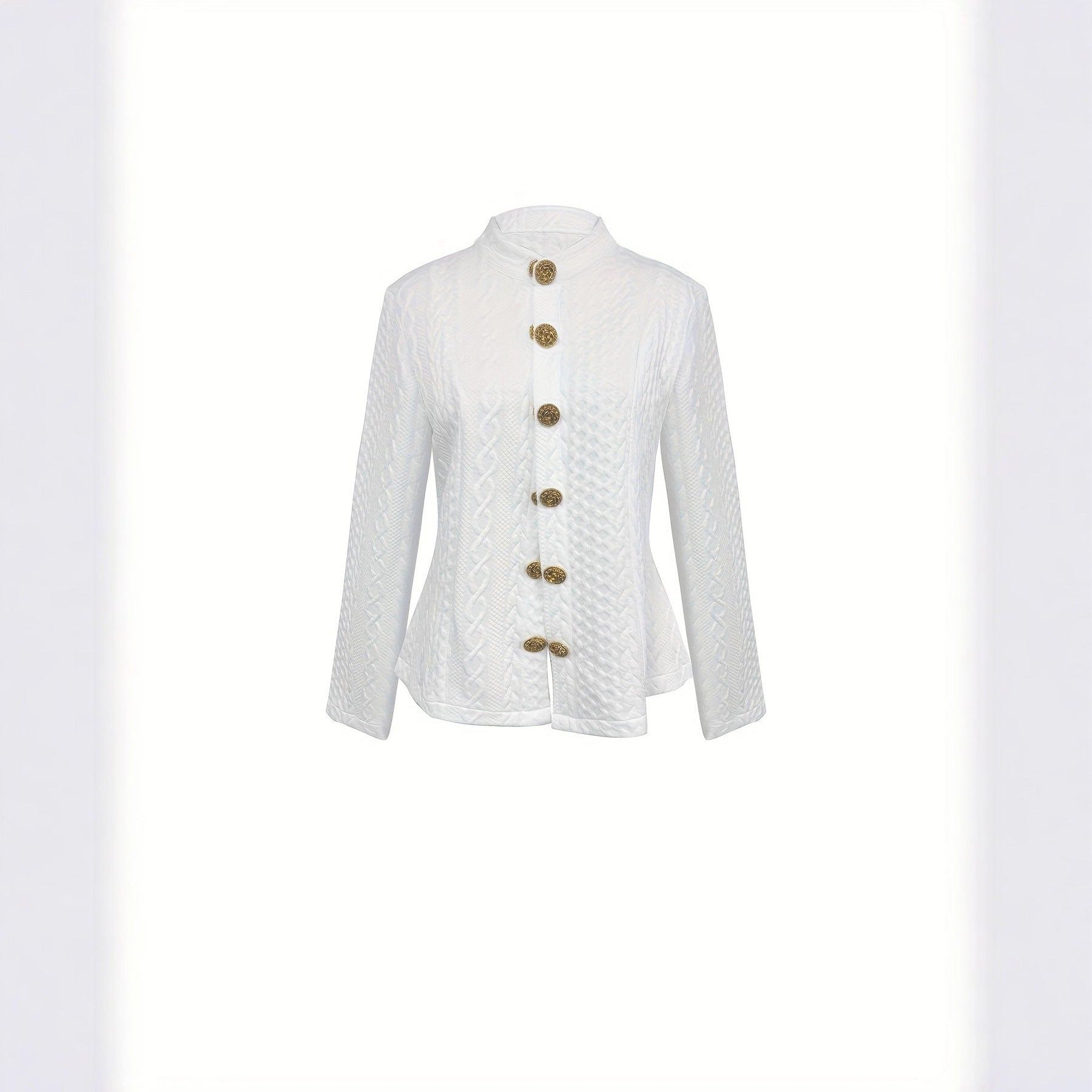 Women's Fashionable Solid Color Textured Fabric Stand Up Collar Jacket