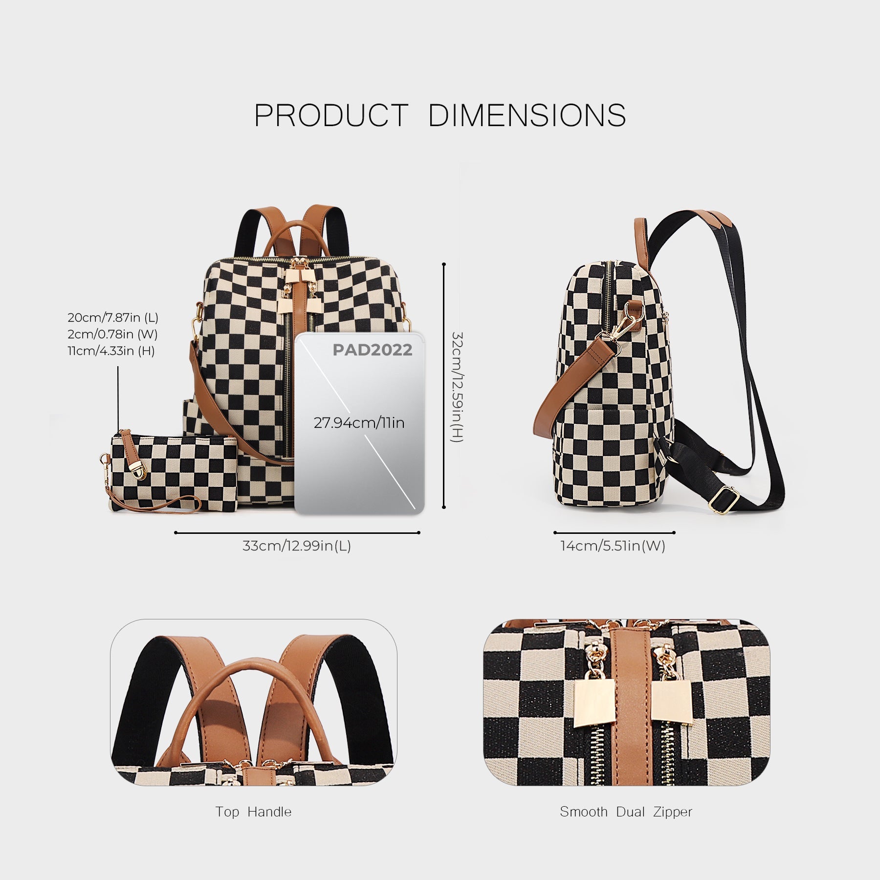 Checkered Backpack High-Capacity Womens Bag Moms Travel Backpack For Women