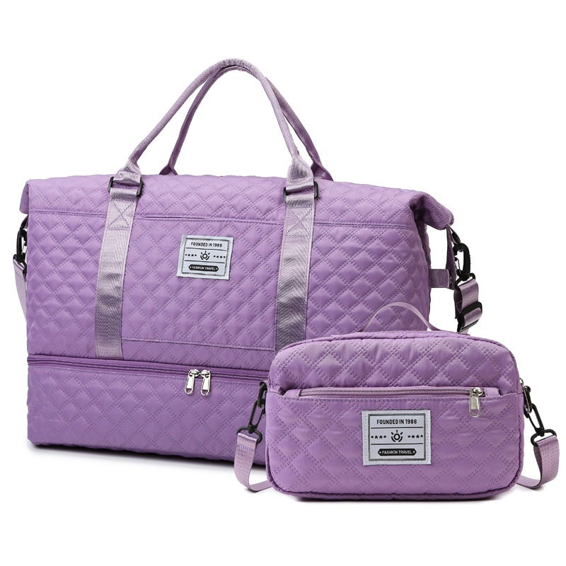 Large-Capacity Quilted Embroidered Thread Handle Crossbody Storage Travel Bag