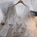Plus-size Ruffled Chiffon Sun-protective Top For Women