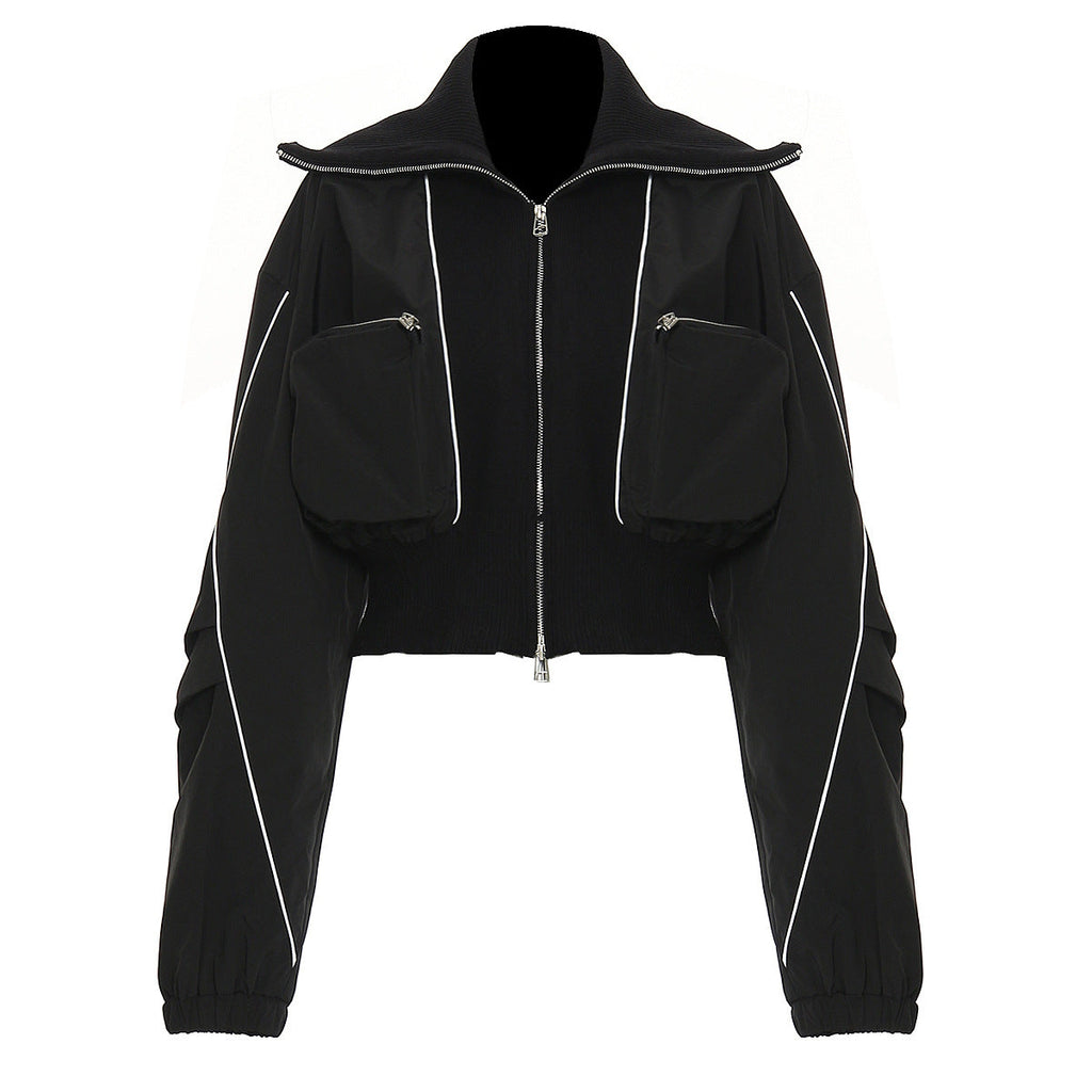 Womens Casual Jacket With Zippered Pockets And A Lapel Design