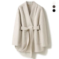 Camel-wool V-neck Wool Double-faced Wool Belted Coat