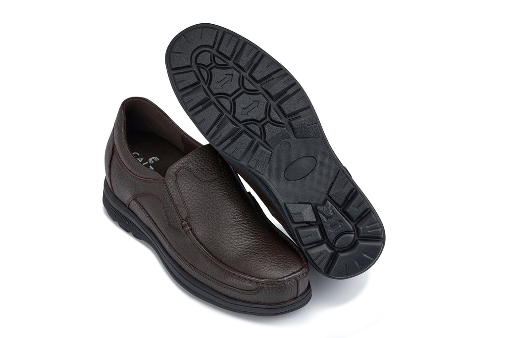 CALTO - G1823 - 3 Inches Taller (Brown) - Lightweight Slip-On Loafer Dress Shoes