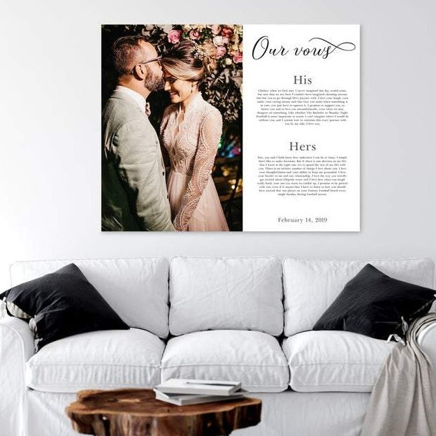 Photo With Vows On Canvas Second Anniversary Gift
