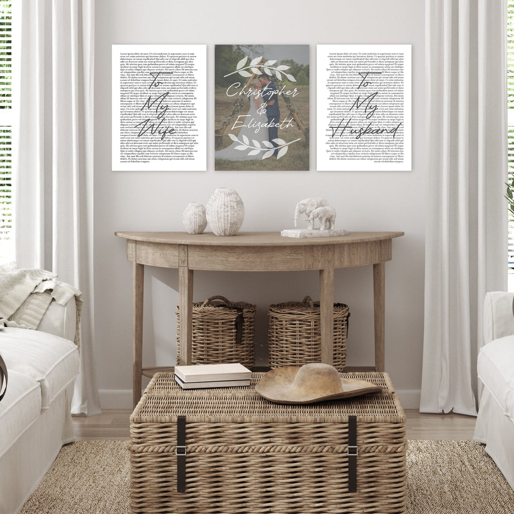 Personalized 3 Panel Wedding Vows Canvas with Names, Ivy and Photo