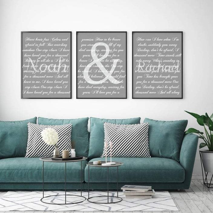 Wedding Song 3 Piece Canvas Set With Names Second Anniversary Gift
