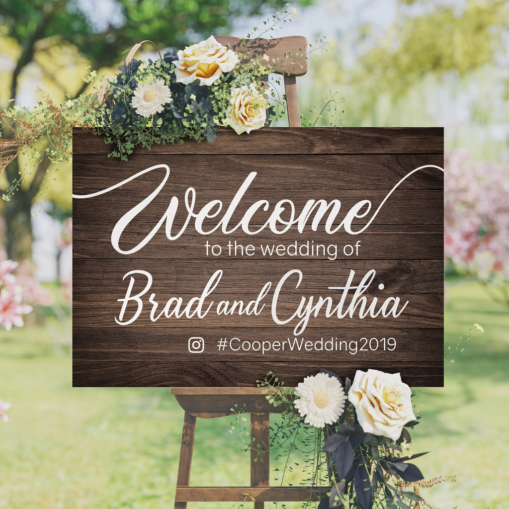 Wedding Welcome Sign - Dark Rustic Wood