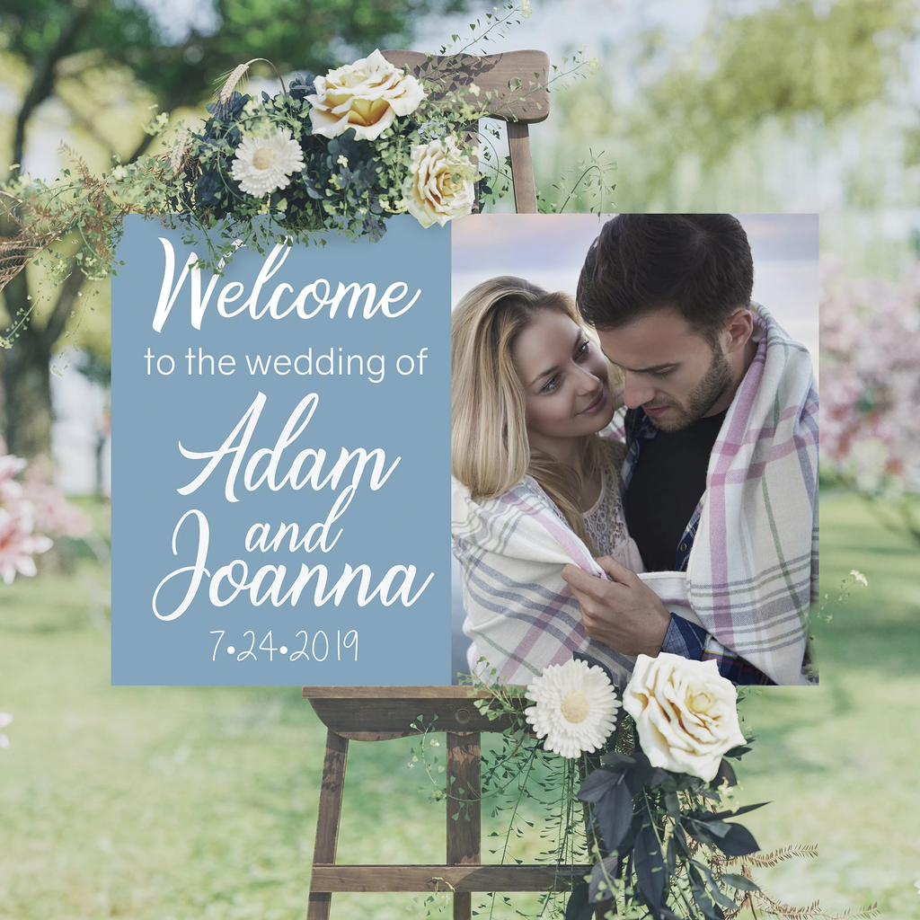 Wedding Welcome Sign - Picture and Names Blue Edition