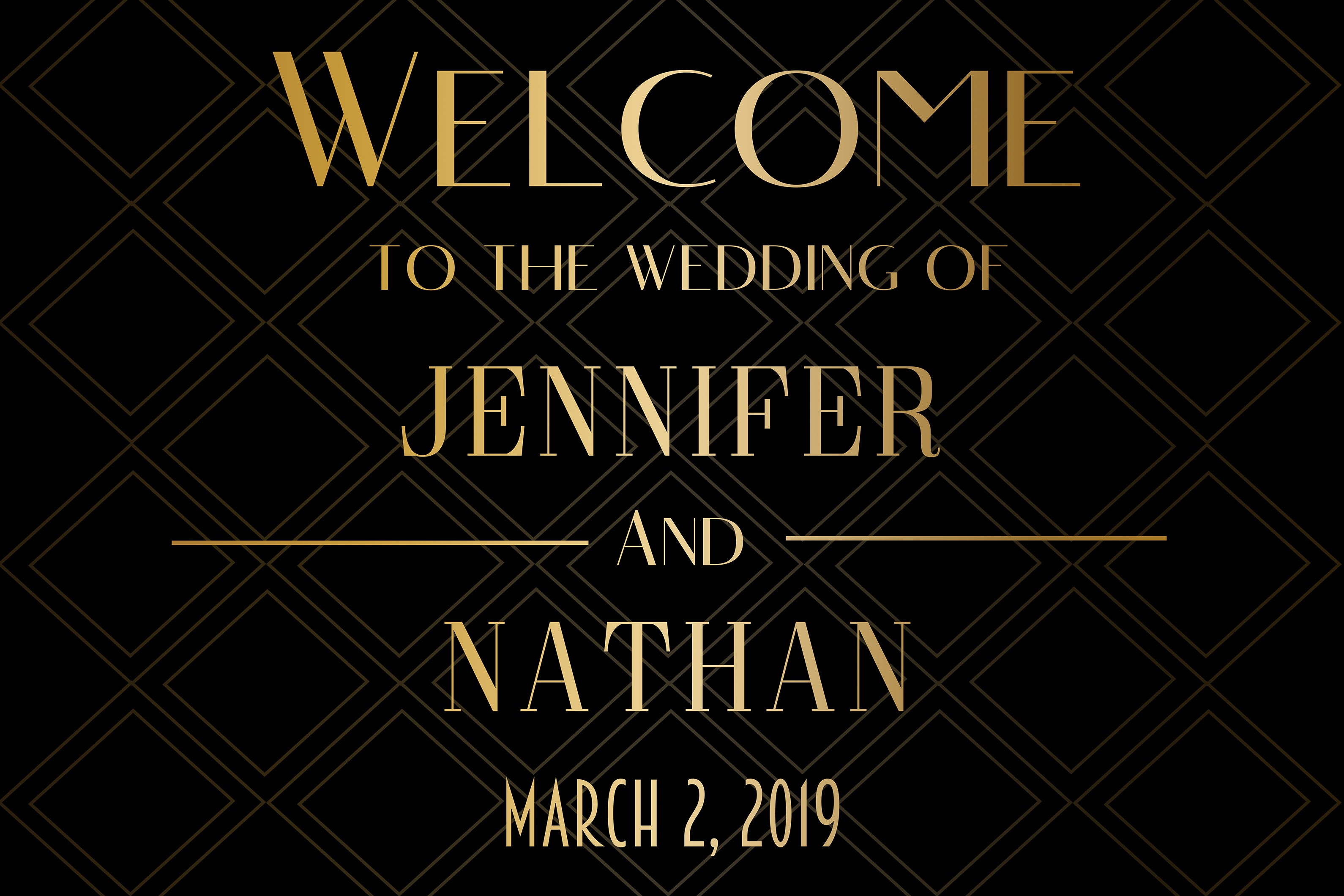 Welcome Wedding Sign - Black and Gold