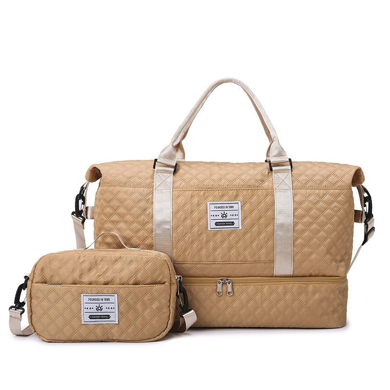 Large-Capacity Quilted Embroidered Thread Handle Crossbody Storage Travel Bag