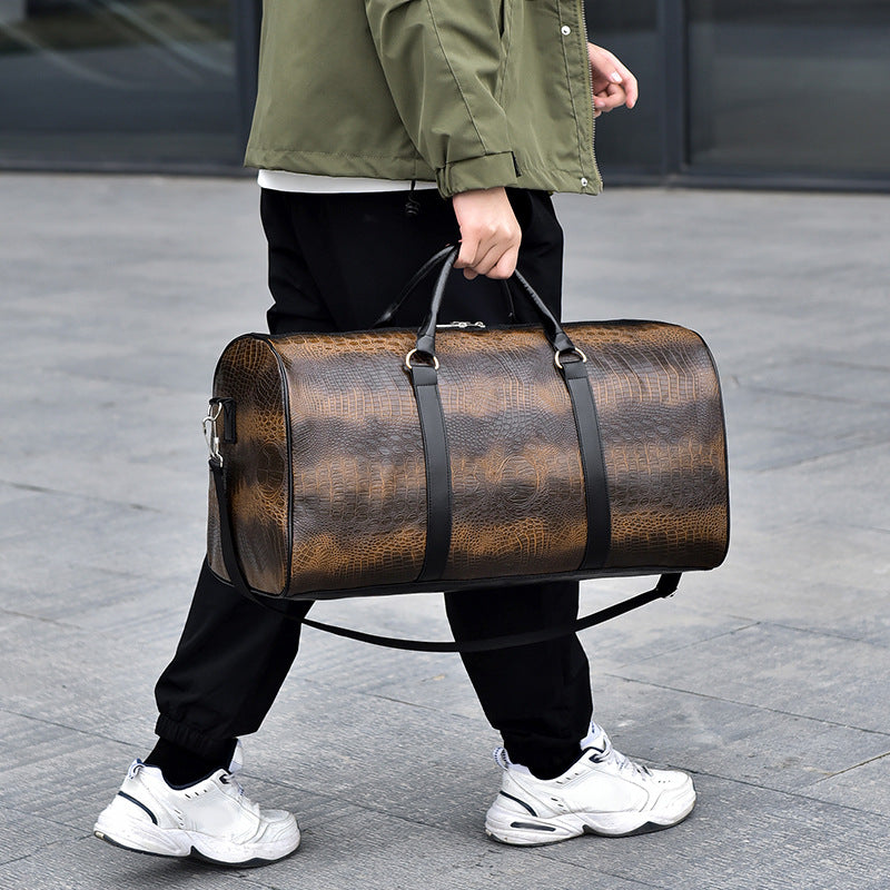 Men's Fashion Personalized Outdoor Sports Crocodile Pattern Travel Bag