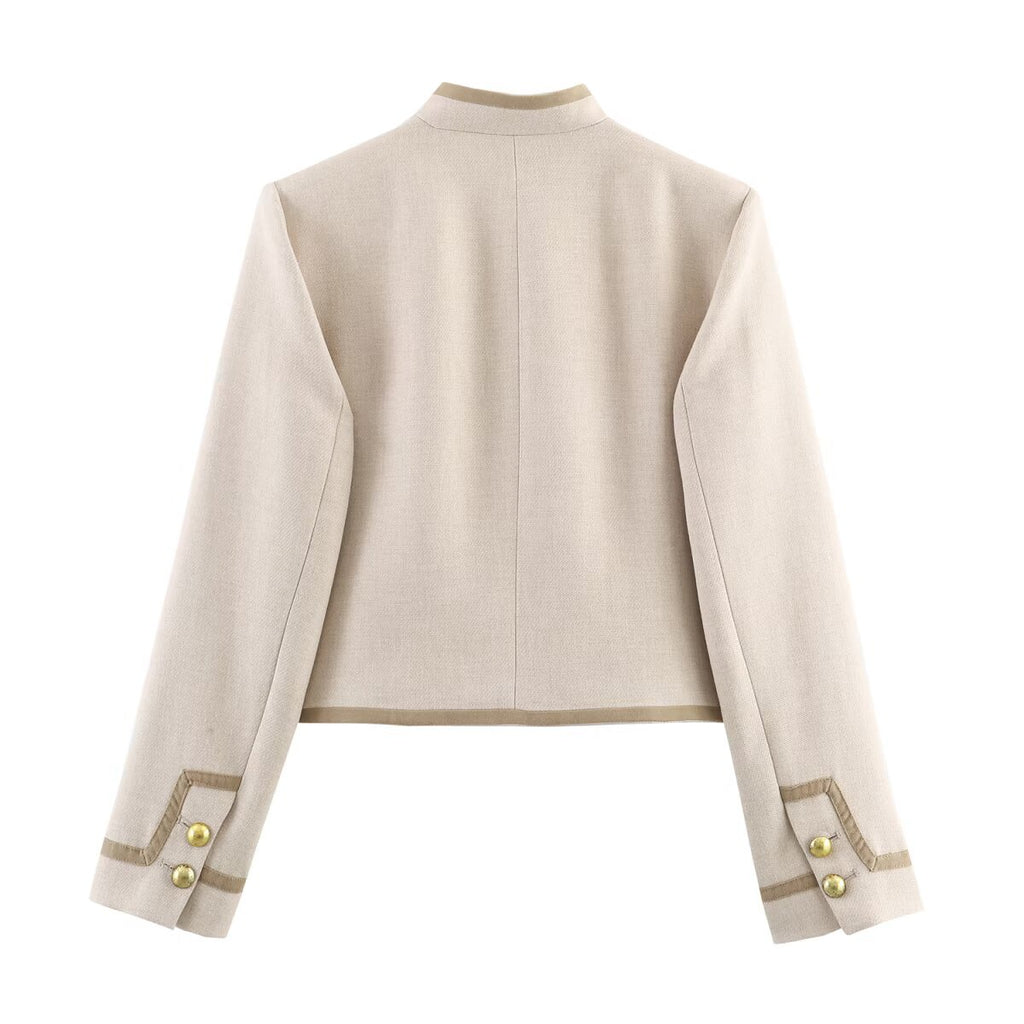 Design Padded Shoulder Rope Knot Button Jacket Coat